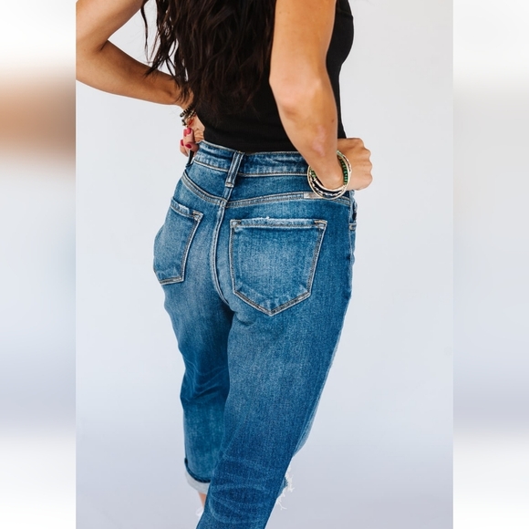 KanCan Blue Jeans Denim Pants Relaxed Fit Distressed Boyfriend Cuffed 9 28‎ - Picture 3 of 15